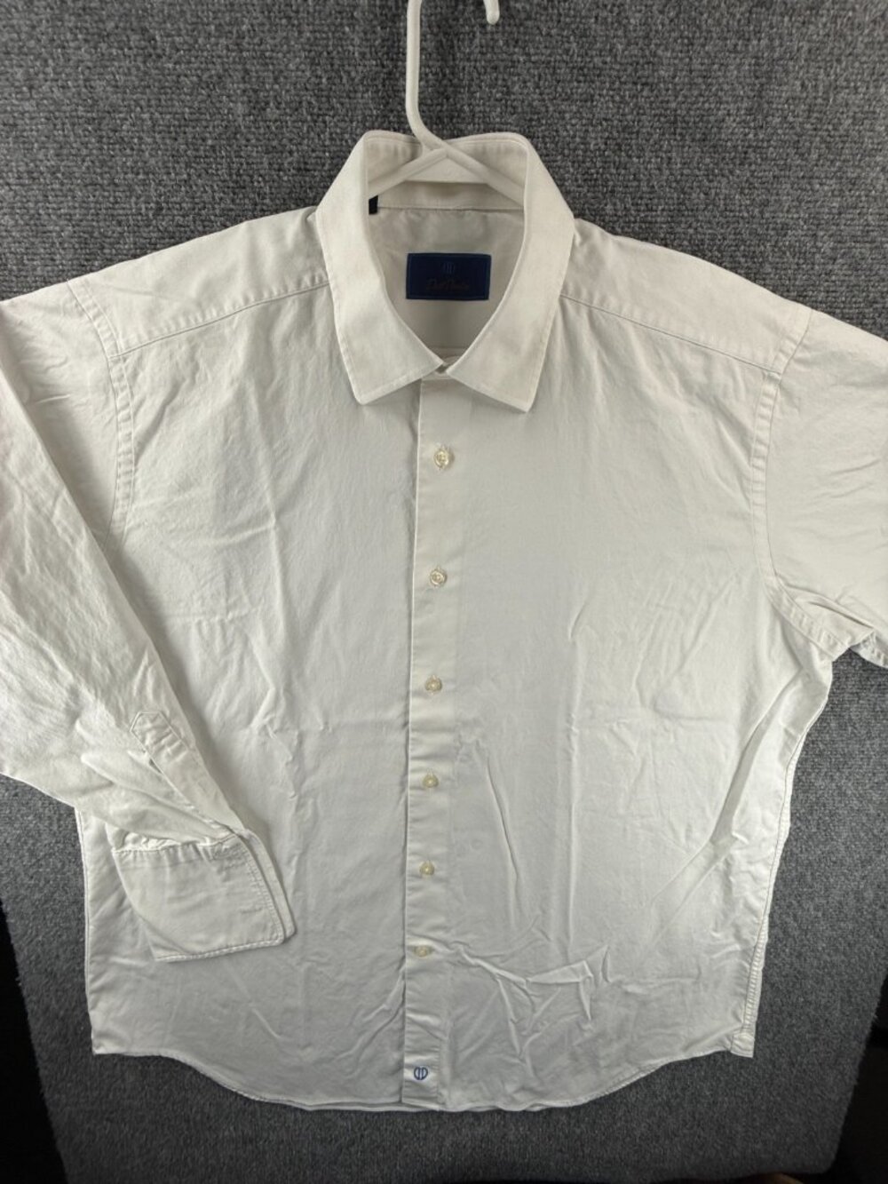 David Donahue Cotton 17.5 32/33 White Men Long Sleeve Shirt Solid Button Up